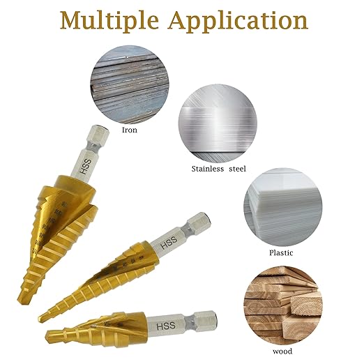 Step Drill Bit Set, 3 Pcs Titanium High Speed Steel Unibit Drill Bits, Stepped Up Bits for Sheet Metal, DIY Lovers with Aluminum Case, Total 28 Sizes for Multiple Hole