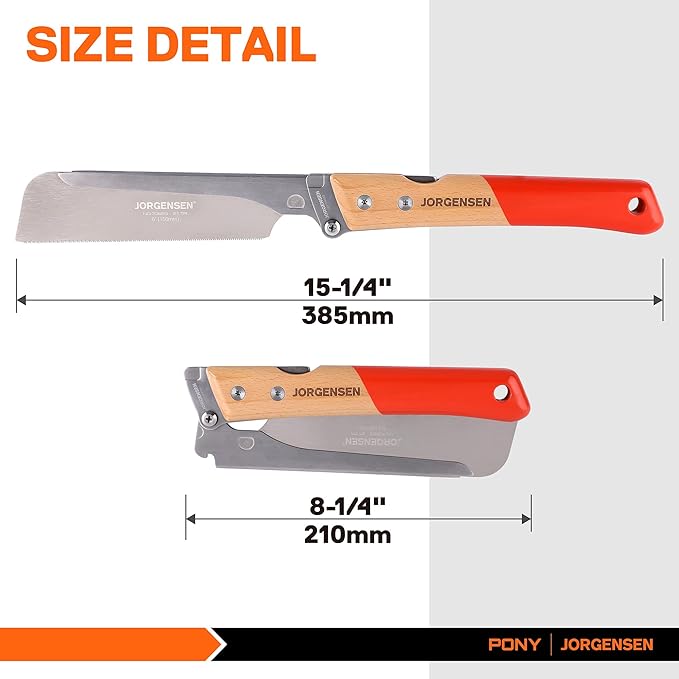 JORGENSEN Japanese Pull Saw, 6 Inch Pro Folding Dovetail Saw with Beech Wood Long handle, SK5 Steel Blade Tool-less Quick Change, 21TPI Cross Cut Woodworking Handsaw for Hardwood, Softwood