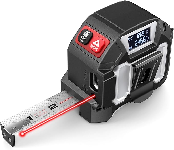 2-in-1 Laser Tape Measure, 152Ft Rechargeable Laser Measurement Tool & 16Ft Self-Locking Tape, Movable Magnetic Hook, Supports Ft/in/M, Area, Volume, Pythagoras for Construction, DIY, Woodworking