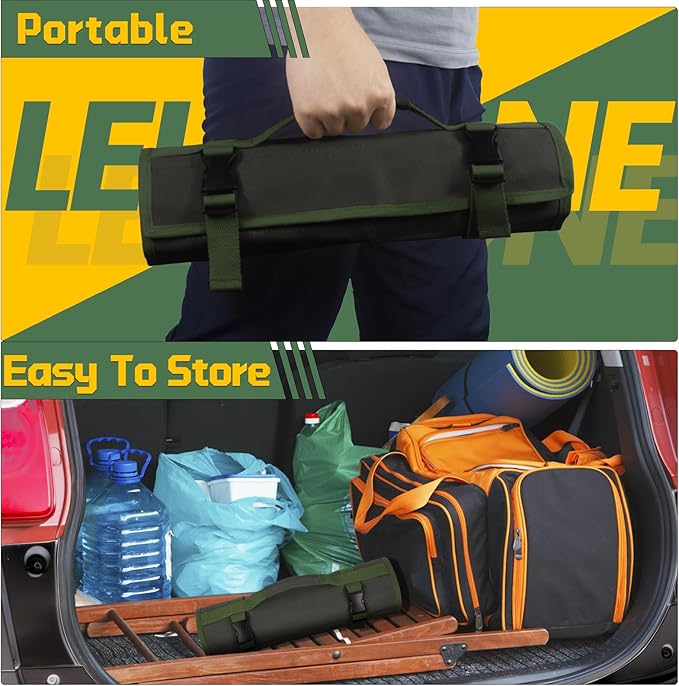 Heavy-Duty 32-Pocket Wrench Roll-Up Organizer - Made with 16 oz. Waxed Canvas, Fits Metric & SAE Wrenches, Perfect for Mechanics, DIYers, and Tool Storage (Army Green)