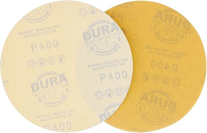 Dura-Gold Premium 400 Grit 6" Gold Sandpaper Discs, No Hole Pattern Dustless, Box of 50, Hook & Loop Backing for DA Sander, Finishing Coarse Sanding Abrasive Automotive Paint, Woodworking Wood, Metal