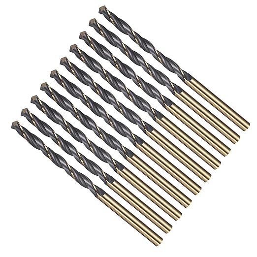 Drill Bit, 4.2mm Cutting Diameter, 4341 HSS Gold and Black 118° Cutting Angle Number Jobber Bits - (Applications: for Drilling Soft Metal Plastic Wood), 10-Pieces