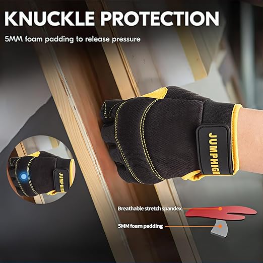 JUMPHIGH Mens Work Gloves, Synthetic Leather Mechanic Gloves, Utility, Touchscreen, Multipurpose, Construction, Warehouse, Truck Driving