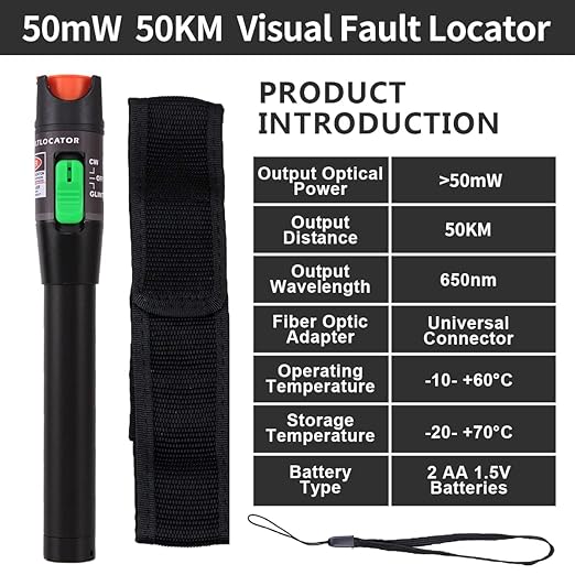 2PCS Visual Fault Locator 50KM Range, VFL Tester Kit - Includes Single Mode 9/125um FC Male to LC Female Adapter and Red Light Pen for Fiber Optic Cable Network Testing