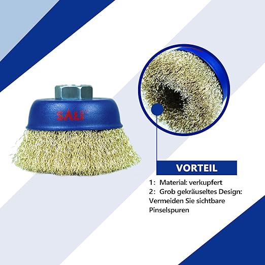 SALI 2 Pack Wire Cup Brush, 4 Inch Coarse Crimped Cup Brush for Grinders, with 5/8 Inch Arbor for Heavy Cleaning Rust, Stripping and Abrasive, for Angle Grinder