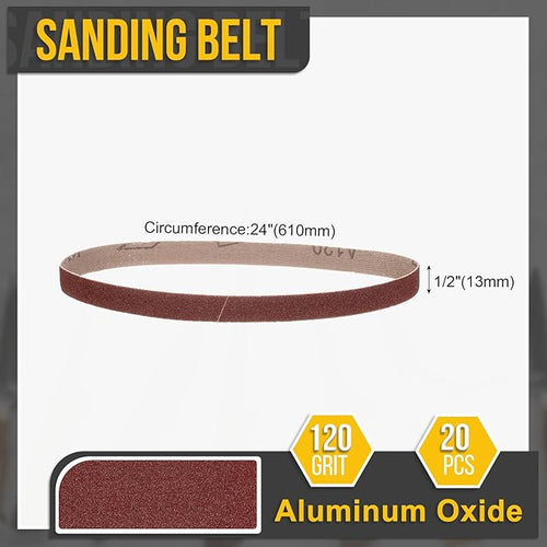 1/2 x 24 Inch Sanding Belt, 20 Pcs 120 Grit Aluminum Oxide Knife Sharpener Belts Work Sharpening for Belt Sander Knife Carving Tool Metal Working