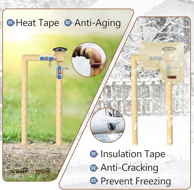 Pipe Insulation Tape, Outdoor Water Pipe Insulation Wrap, Foam Insulation Tape for Outdoor Pipes Winter Freeze Protection, Heat Tape for Water Pipes, Copper Pipes, PVC, AC Line, 4in x 15ft, Beige