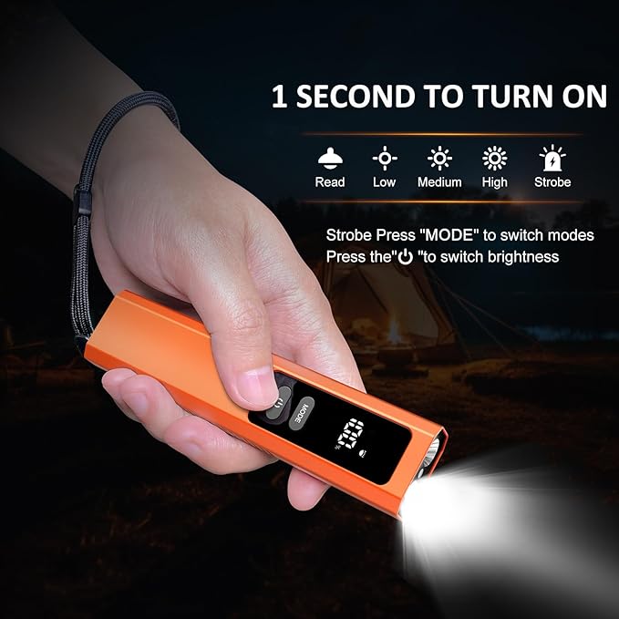 5-in-1 Rechargeable EDC Flat Flashlight, High Lumens Pocket Torch with White LED, Green, UV, Magnetic Base & Clip, Compact Flat Flashlight for Camping, Emergency, Work with Bag (Orange)