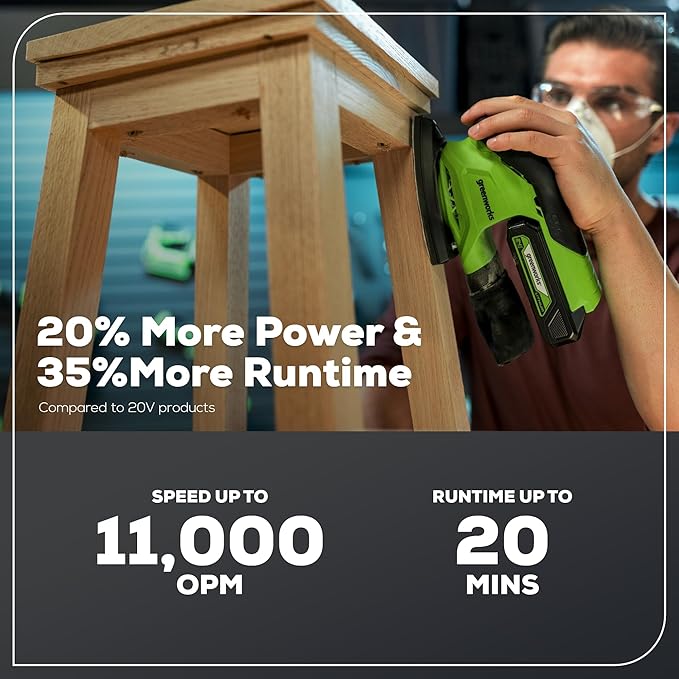 Greenworks 24V Cordless Finishing Sander 11,000 OPM, Tool-Only (Battery and Charger Sold Separately)
