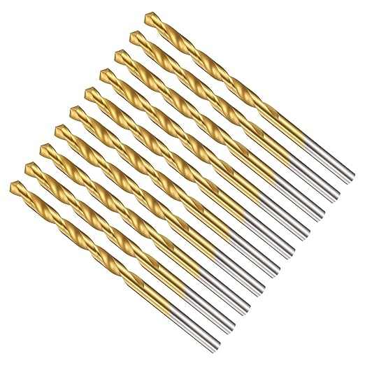 Drill Bit, 5/32" Cutting Diameter (3.969mm), 4241 HSS TiN Coated 118° Cutting Angle Versatile Jobber Bits - (Applications: for Drilling Plastic Wood Soft Thin Metal), 10-Pieces