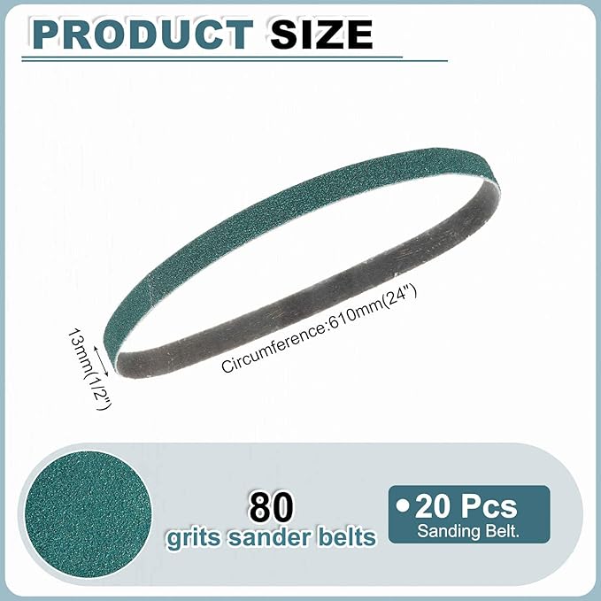 HARFINGTON 1/2 x 24 Inch Sanding Belts, 24 Pcs 80 Grit Zirconia Abrasive Belt Sander File Belt for Woodworking, Metal Polishing, Knife Sharpener