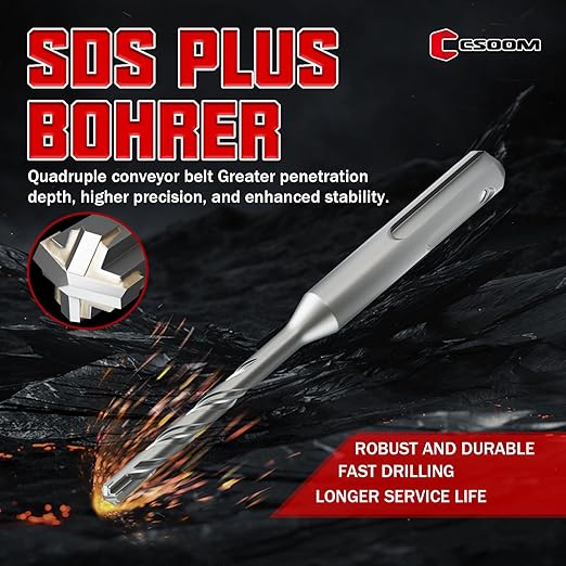 CSOOM SDS Plus Rotary Hammer Drill Bit 1/4"x4.33", Professional Concrete Drill Bit for Concrete, Brick, Stone and Cement Walls