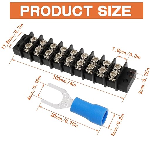 9 Circuits 9 Positions Terminal Block 20-30A 200-450V Dual Row Screw Terminals Strip with 54 PCS Heat Shrink Wire Fork Connectors(Pack of 3pcs)