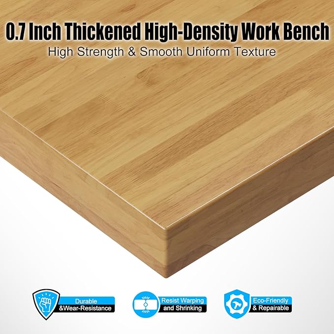 48” Adjustable Wood Work Bench, Heavy Duty Work Table for Workshop, Garage, 3000 Lbs Capacity