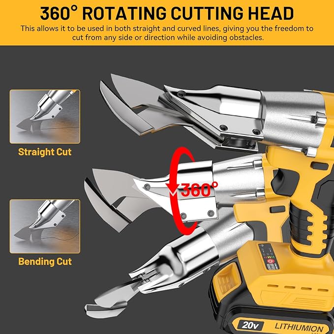 Cordless Sheet Cutter for DE-WALT 20V Max Battery, Electric Metal Shears with 360° Pivoting Head, Maximum Torque 221 Ft-Lbs, Brushless Scissors for Stainless Steel, Metal, and Iron Cutting（Tool Only）