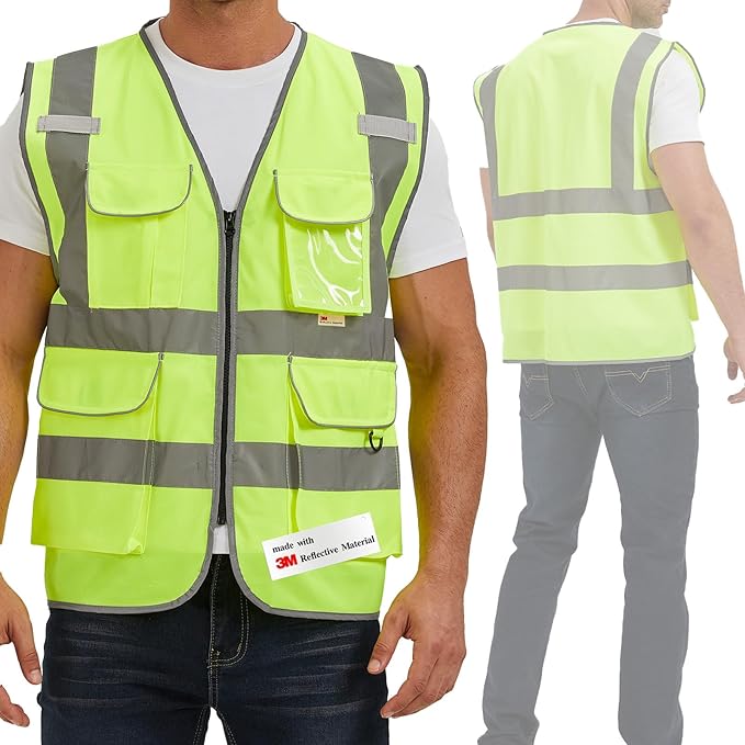 SIFE Reflective Safety Vest High Visibility Vest With 7 Pockets And YKK Zipper, ANSI/ISEA Class 2 Standard, Made With 3M Reflective Tape(03YG-Yellow,XL)
