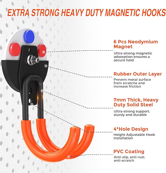 3 PCS Magnetic Garage Storage Hooks, Strong Magnetic Hooks Heavy Duty, Large Magnet Hooks for Hanging Heavy Duty Garage Tools and Garden Tools
