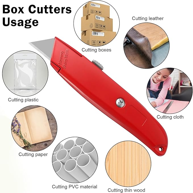 Reginary 30 Pcs Box Cutter Bulk Retractable Blade Utility Knife Heavy Duty Aluminum Alloy Razor Shell Knife for Cartons, Cardboard and Boxes, DIY, Factory, Home(Red, Green, Blue)
