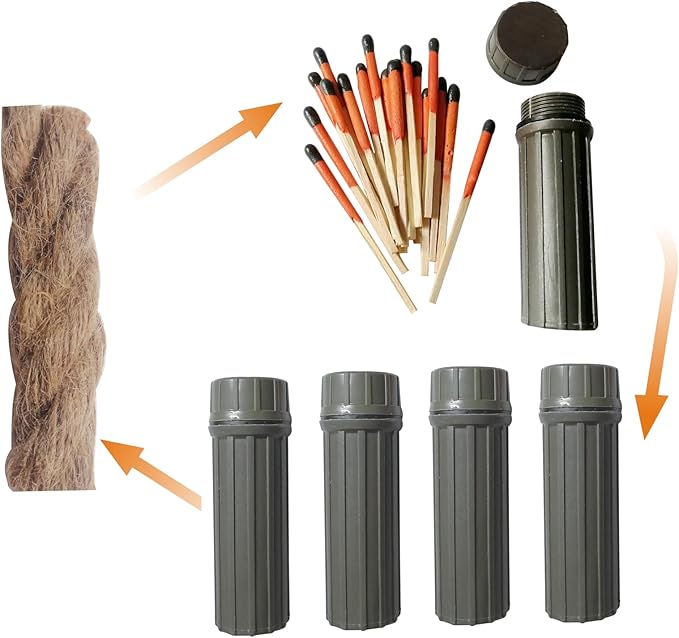 Emergency Fire Starter | Windproof & Waterproof Storm Matches with Waterproof Case & Wax Rope | Survival Gear for Camping, Hiking, Bushcraft, Bug Out Bag