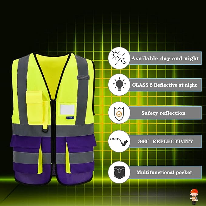 A-SAFETY yellow purple Construction Vest for men Yellow&Purple Color Mixed XXL