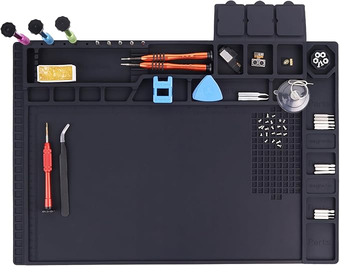 Premium Heat Resistant 932°F Magnetic Silicone Soldering Mat Electronics Work Mat for Computer Cell Phone Laptop Repair, BGA Soldering Gun Iron Workbench Protection