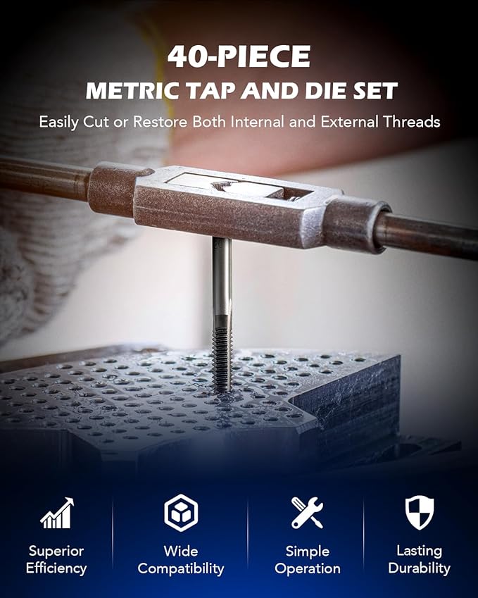 Orion Motor Tech Tap and Die Set Metric | M3, M4, M5, M6, M7, M8, M10, M12 Tap Set and Die Set | Thread Repair Kits for Threading and Rethreading Internal and External Threads