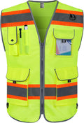 TCCFCCT Safety Vest 9 Pockets High Visibility Reflective Safety Vest for Men Women, Hi Vis Work Vest with Fluorescent Orange Extend Edge for Workers, Surveyors, Meets ANSI/ISEA, (DB-Yellow, 3X-Large)