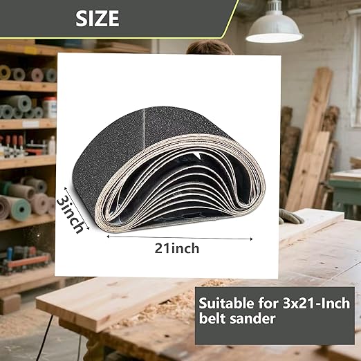 12 Pack 3 x 21 Inch Sanding Belts,Belt Sander Sanding Belts, Belt Sander Paper (3 Each of 60 100 180 240 Grits), Aluminum Oxide for Woodworking Polishing (Size A)
