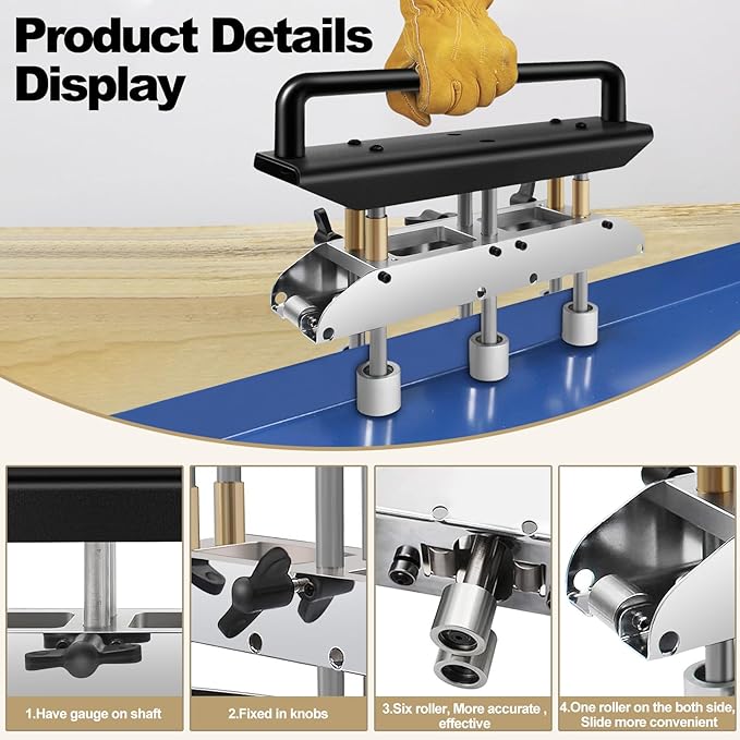 Roller Metal Bending Tool, Three-Station Roller Bender, Hand Tools Standing Seam Roofing Tools Adjustable for 0‑90 Degree Angle 13‑130mm Bending