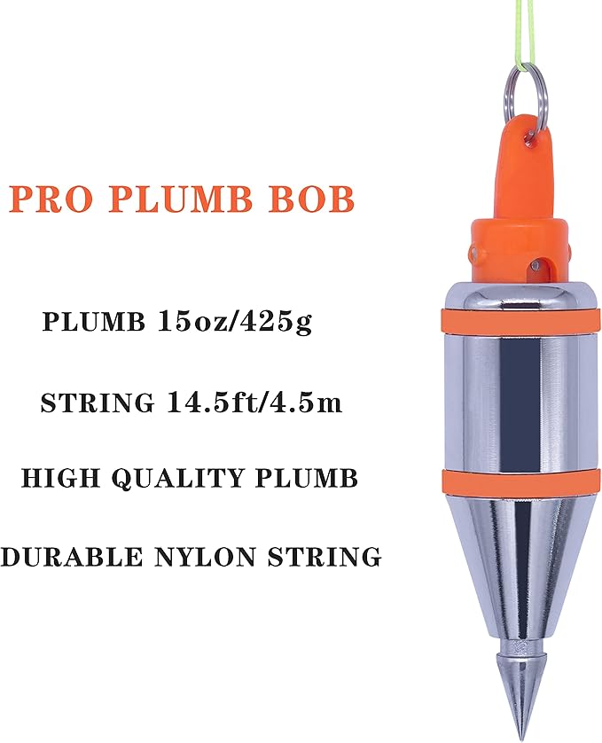 2 PCS Plumb Bob Magnetic - 15 oz(425g) Plumb Rite With 14.5 ft(4.5m) String,Sharpener,2 Pencils,Line Reel Used in Construction Can Automatically Stretch the Line and Quickly Stabilize the Plumb Bobs