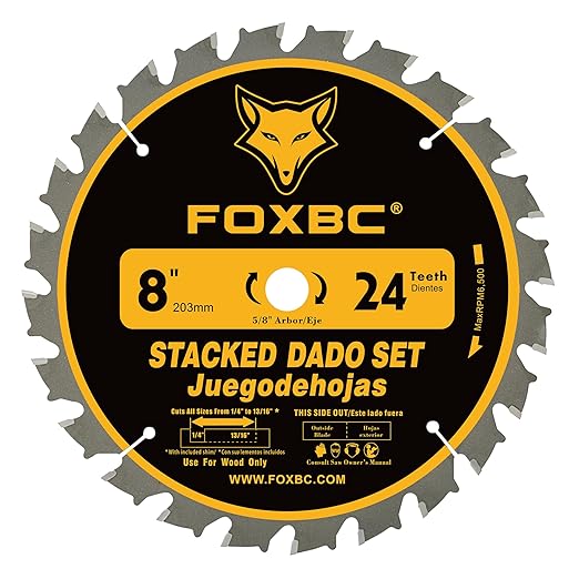 FOXBC 8" Carbide Stacking Dado Blade Set for SawStop, Jet, Dewalt, Bosch Saw - 14 Pieces