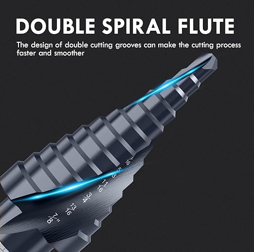 Upgrade M35 Cobalt Step Drill Bit with Ultra TiAIN Coating, 3/16"-7/8" Unibit Step Bit with Double Sprial Flute, 1/4" Hex Shank Drill Bit for Metal, Stainless Steel, Aluminum, Copper, Wood