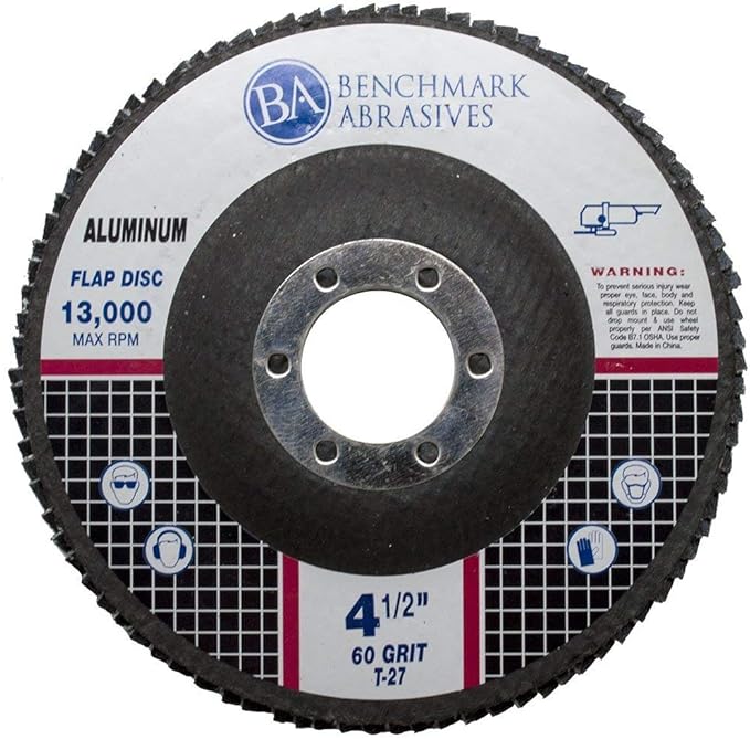 Benchmark Abrasives 4.5" x 7/8" Stearate Coated Type 29 Flap Discs for Aluminum or Other Soft Metals, Angle Grinder Discs for Sanding, Finishing, Grinding, Deburring (10 Pack) - 60 Grit