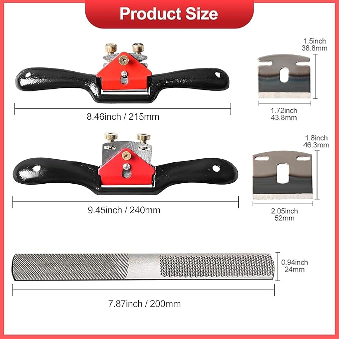 Adjustable Spokeshave Set - 2pcs Spokeshave, 6pcs Metal Blade, Portable Woodworking Planes and 4-Way Wood Rasp File, Perfect for Wood Craft and Woodworking