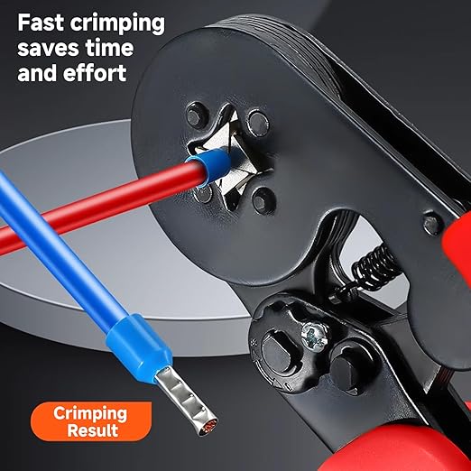 Wire Ferrule Crimping Tool Kit, Carbon Steel Crimper, 7 Sizes PVC Ferrules AWG 28-5, Crimp with 1700Pcs Hexagonal End Ferrules, for Connection (7 Sizes 1700PCS)