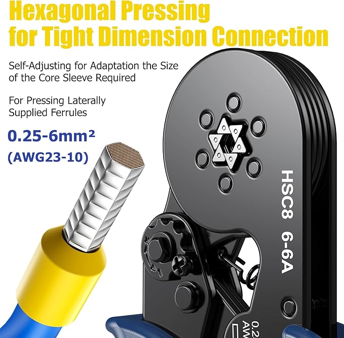 Preciva Ferrule Crimping Tool Kit with 1900PCS Wire Connectors, Hexagonal AWG23-10 Sawtooth Self-Adjustable Ratchet Wire Terminals Crimper Kit