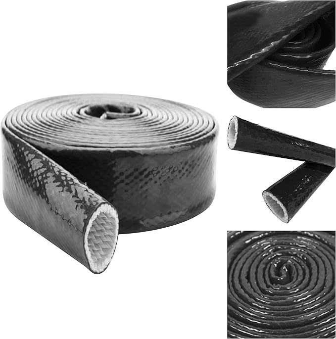 Insulation Heat Shielded Fire Thermo Armor Fire Sleeve Silicone Coated Fiberglass Heat Protection for Automotive Hose Lines & Electrical Wiring-（Black 3/8" ID x5FT）