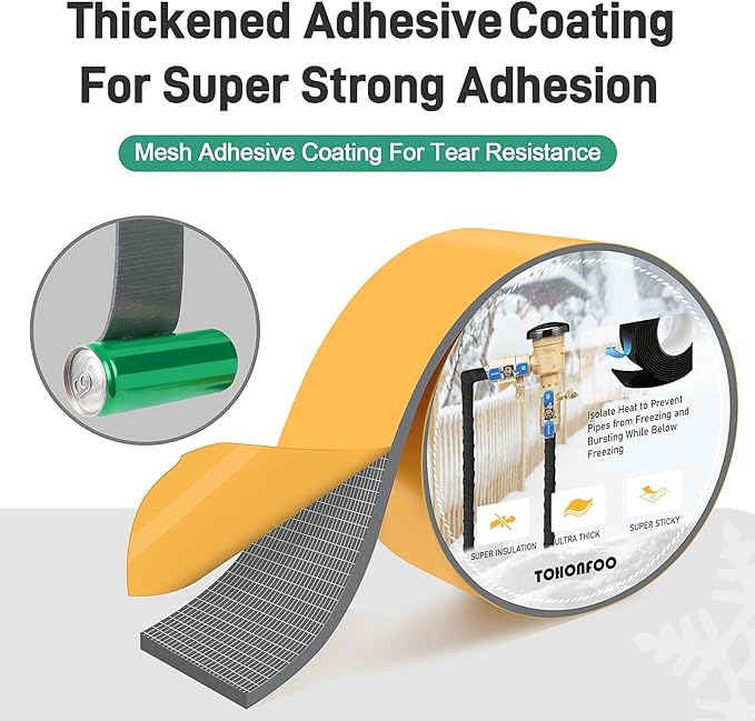 Pipe Insulation Tape, Foam Insulation Tape for Outdoor Pipes Winter Freeze Protection, Foam Pipe Insulation Wrap, Heat Tape for Water Pipes, Copper Pipes, PVC, AC Line, 3in x 15ft, Grey