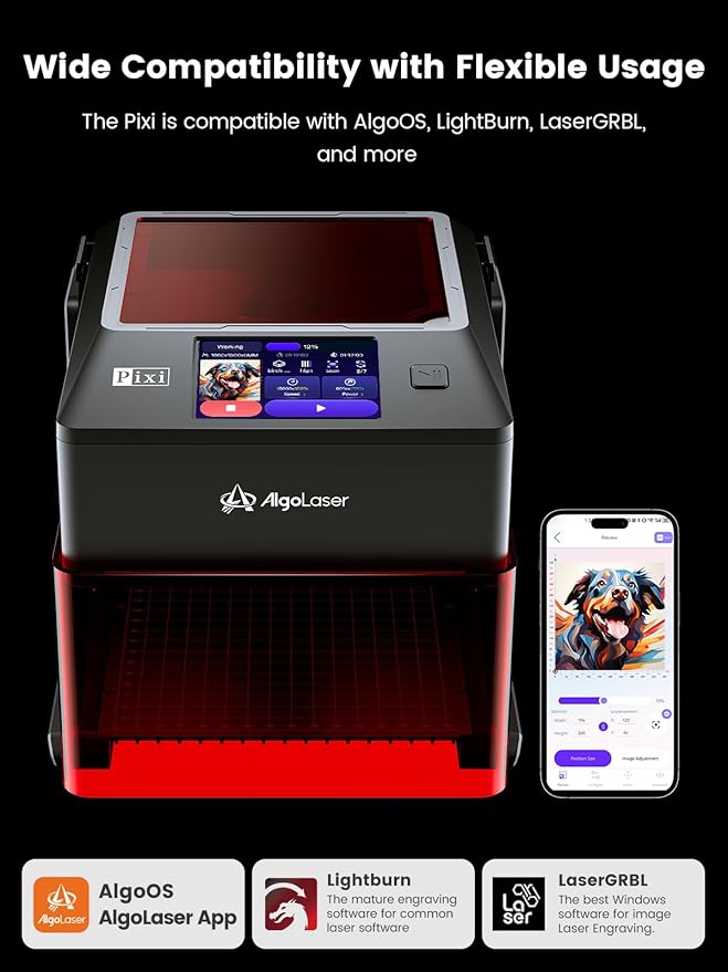 AlgoLaser Laser Engraver Machine: Portable & Smart with 3.5" Touch Screen & AlgoOS System - Hand Drawing/Wireless/SD Card/Offline Engraving - Laser Power 3000mW/Class 1 for Wood, Acrylic, Leather