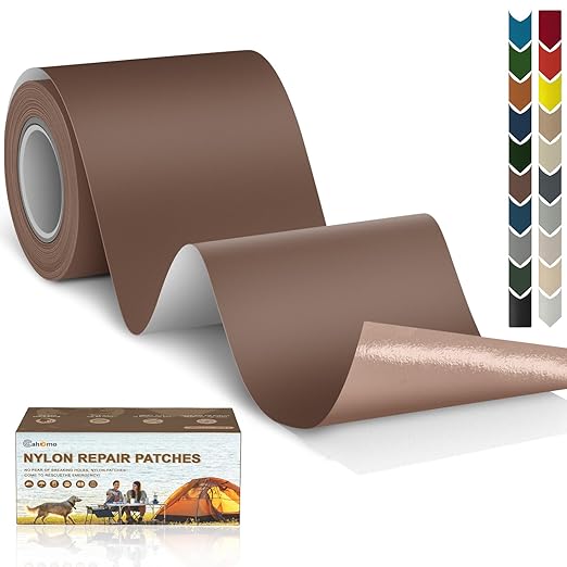 3x79 Nylon Repair Patch Nylon Repair Tape Self Adhesive Fabric Tapes Outdoor Camping Gear Fabric kit for Tent, Umbrella, Down Jackets, Sleeping Bag, Knapsack（Brown）
