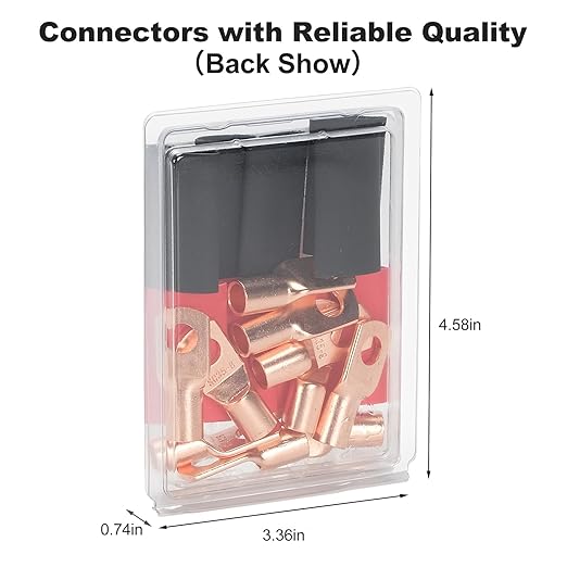 Thick Copper Electric Wire Lugs,10Pcs Bare Copper Gauge 2Awg-5/16(M8) Ring Heavy Duty Battery Cable Lugs Ends Ring Terminals Connectors with 10Pcs 3:1 Heat Shrink Tubing Assortment Kit