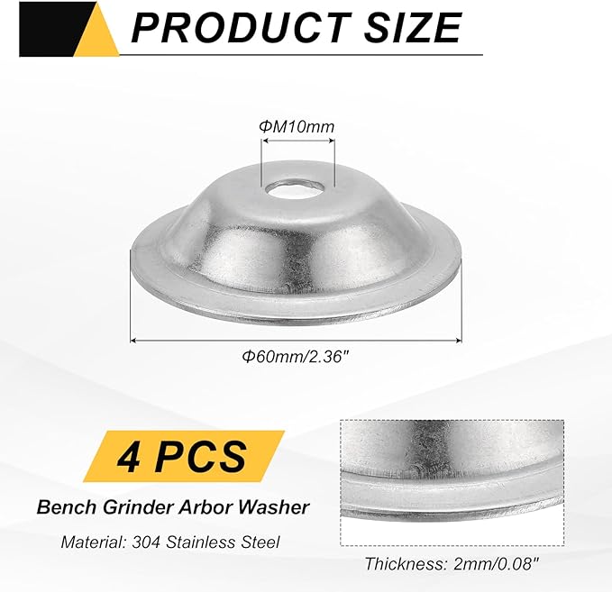 MECCANIXITY 4 Pcs M10 Arbor Washer, 2x60mm 304 Stainless Steel Bench Grinder Arbor Washer for Bench Grinder Polisher Wire Wheel Buffing, Silver