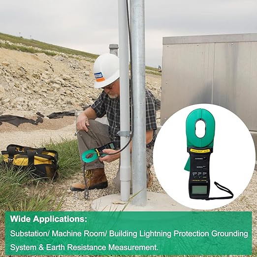 VA100 Professional Digital Clamp Ground Resistance Tester – No Disconnect Earth Testing for Power Systems, Telecom, Gas Stations & Industrial Use 0.01-1000Ω