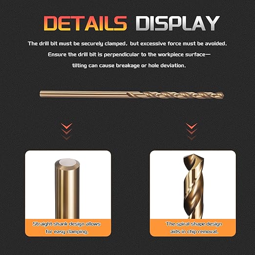 Drill Bit, #46 Cutting Diameter, 4341 HSS Gold Finish 118° Cutting Angle Number Jobber Bits - (Applications: for Drilling Soft Metal Plastic Wood), 10-Pieces