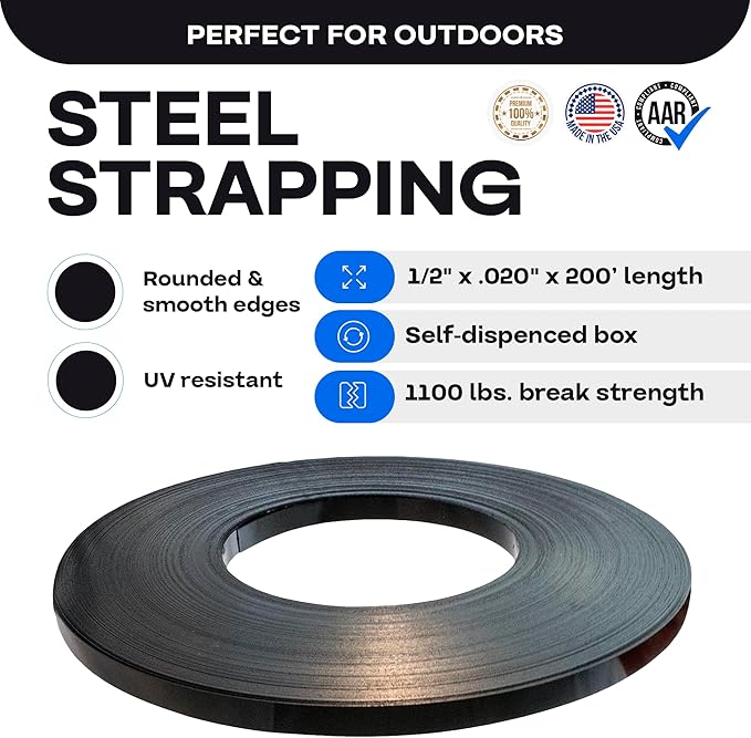 IDL Packaging 1/2" x .020" x 200' Steel Strapping Coil (1100 Lbs Break Strength) in Self-Dispensed Сardboard Box - Portable Strong Banding with Superior Cut-Resistance - Heavy Pallet Strapping