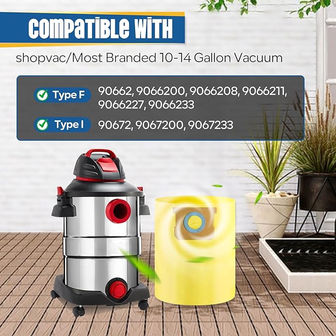 12-Pack 10-14 Gallon Bags replace for Shopvac,Type I 90672 9067200, Type F 90662 9066200 9066233, VF2005.Disposable Wet Dry Vacuum Collection Bags,Yellow