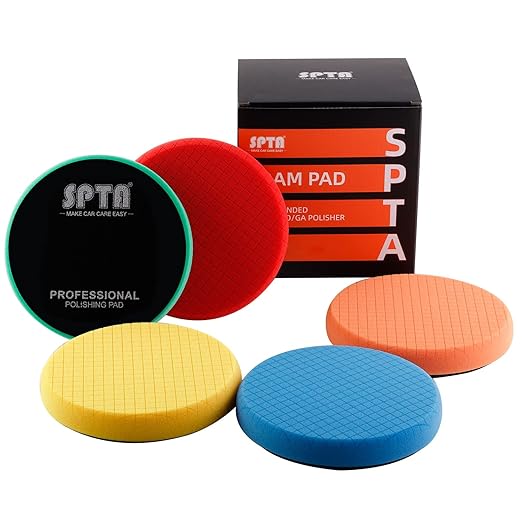Buffing Polishing Pads, SPTA 5Pc 4.5Inch Face for 4 Inch 100mm Backing Plate Compound Buffing Sponge Pads Cutting Polishing Pad Kit For Car Buffer Polisher Compounding,Polishing and Waxing -FPTFS4-MIX