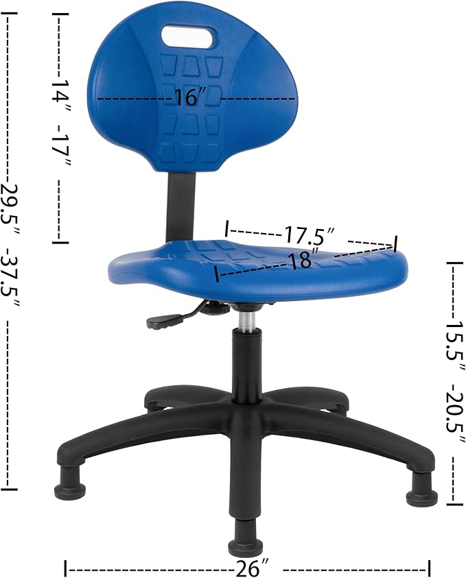 Chair Master Table Height Chair/Stool-Easy to Clean! Deluxe Ergonomic Polyurethane Chair. 5" of Height Adj (15.5"-20.5") 450 lb Capacity. Automotive, Lab, Garage, Home, Office (Glides, Blue)