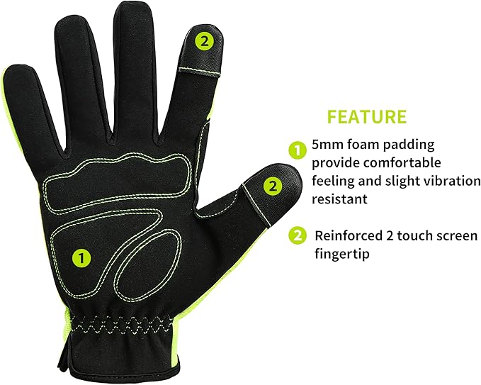 DULFINE High Performance Work Gloves For Men(3 Pairs Pack),Hi-Vis Yellow Color,High Dexterity Touch Screen For Multipurpose,Excellent Grip (Extra Large)