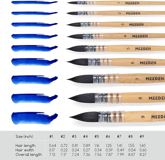 MEEDEN Watercolor Brushes Professional - Synthetic Squirrel Hair Artist Paint Brushes Set with Beech Wood Handle Great for Artists Hobbyists Size 4